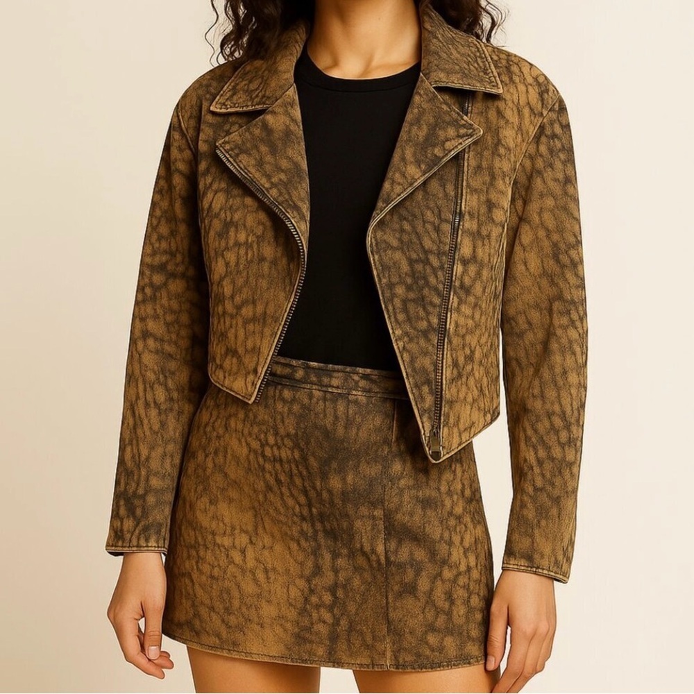 Philip Noel 100% Genuine Leather Cropped Jacket & Skirt Set